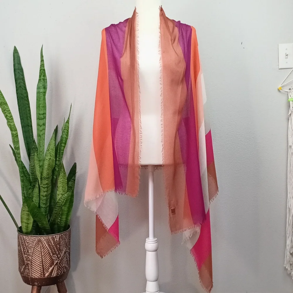 A New Day Women's Multicolor Stripped Wide Long Fringe Edge Scarf / Wrap